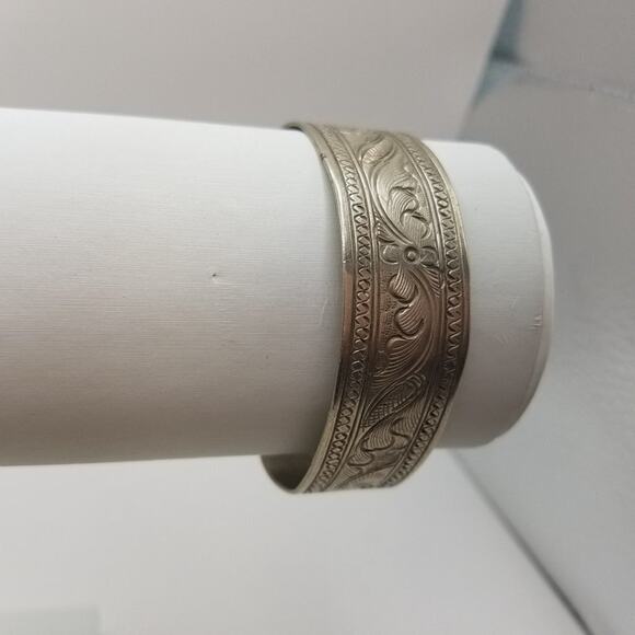 Vintage Silver Embossed Cuff Bracelet, 6 3/8 Length, 3/4 Width, Non-Magnetic - Picture 3 of 5